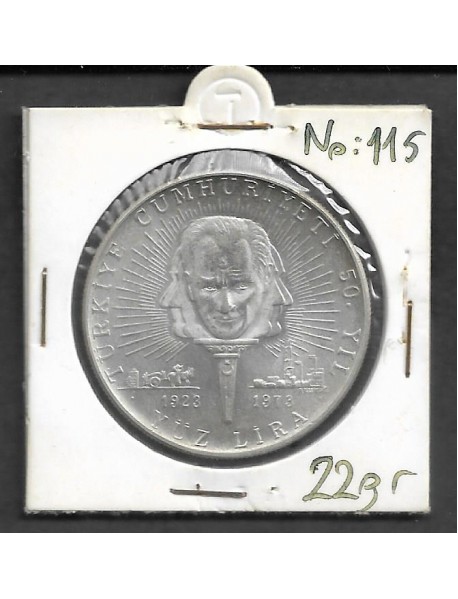 GÜMÜŞ TÜRKİYE CUMHURİYETİ'NİN 50.YILI HATIRA PARA / 1973